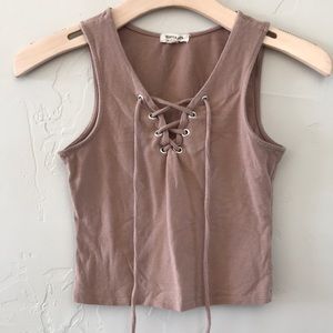 Brown lace up crop top